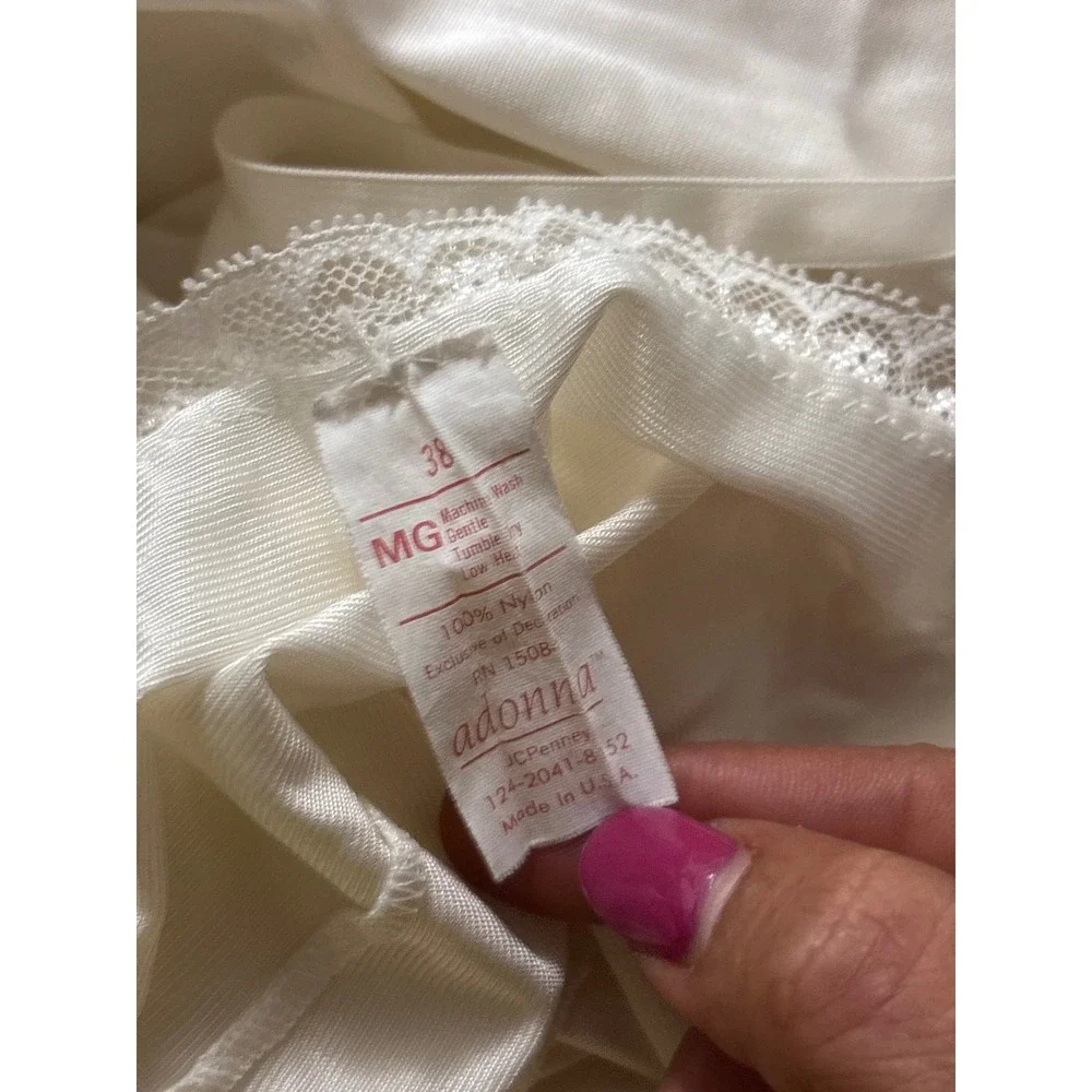 Vintage Adonna JCPenney White Nylon Lace Trim Full Slip 38 Dress Grunge 90s EUC‎